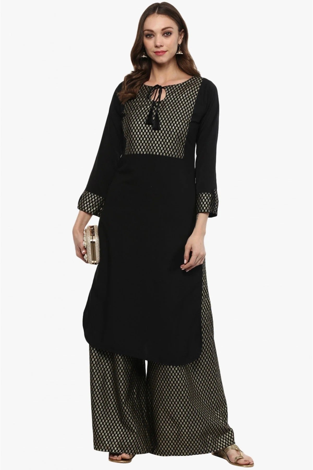 Black Colour Plus Size Crepe Straight Kurti KR1060202