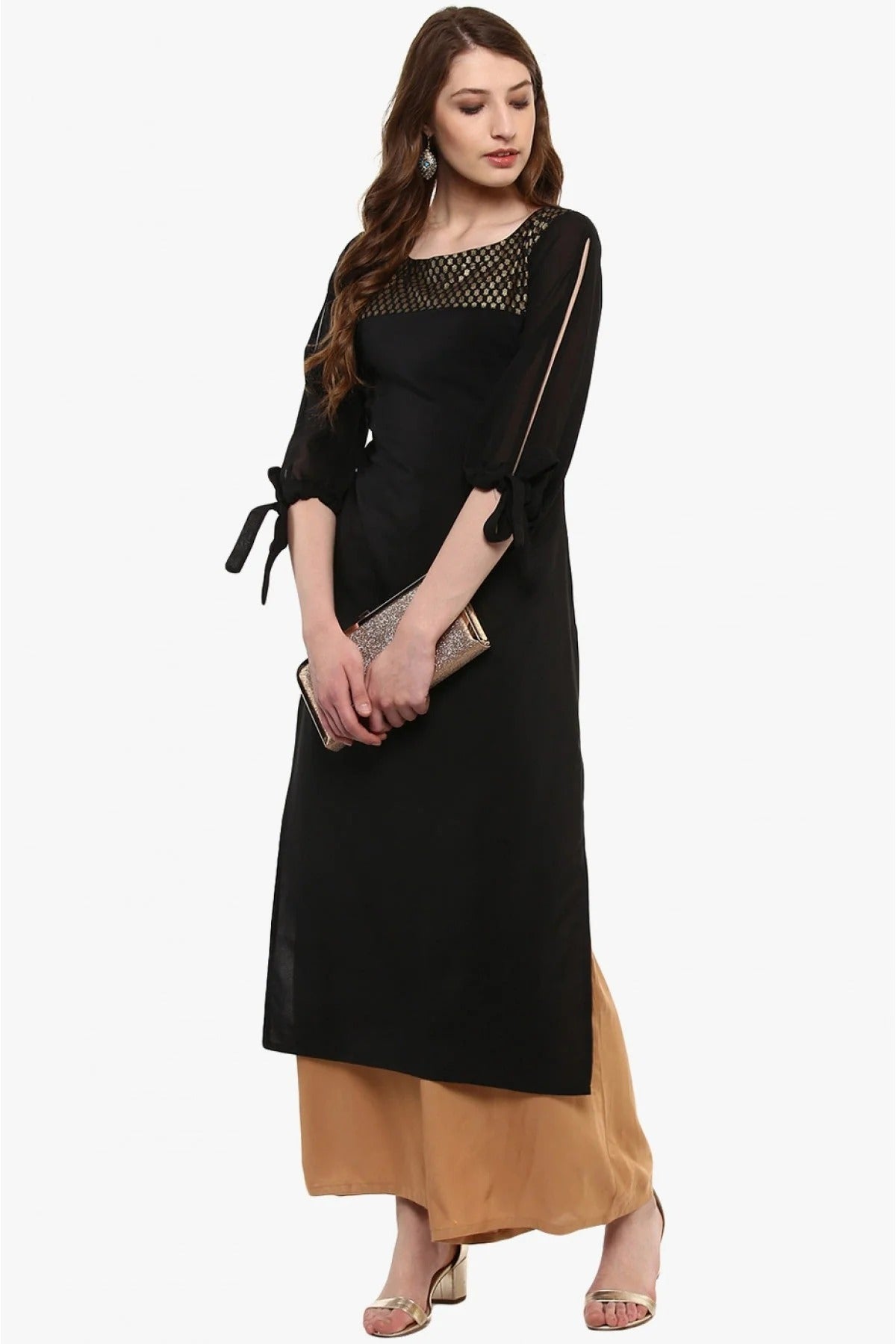 Black Colour Plus Size Crepe Straight Kurti KR1060204 A