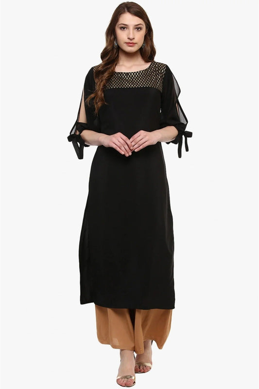 Black Colour Plus Size Crepe Straight Kurti KR1060204