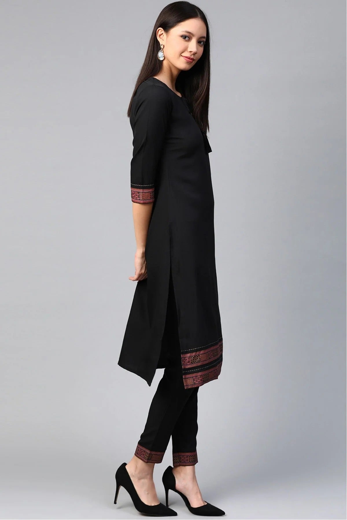 Black Colour Plus Size Crepe Straight Kurti KR1060219 A