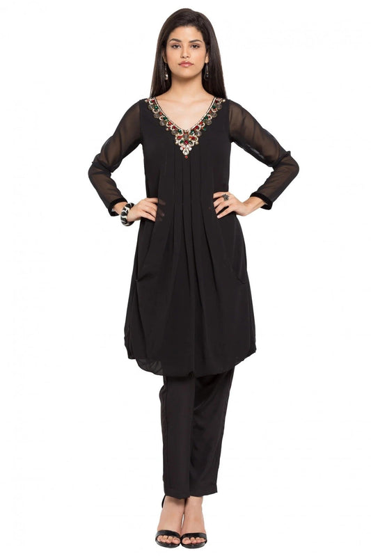 Black Colour Plus Size Faux Georgette Kurti KR1070399
