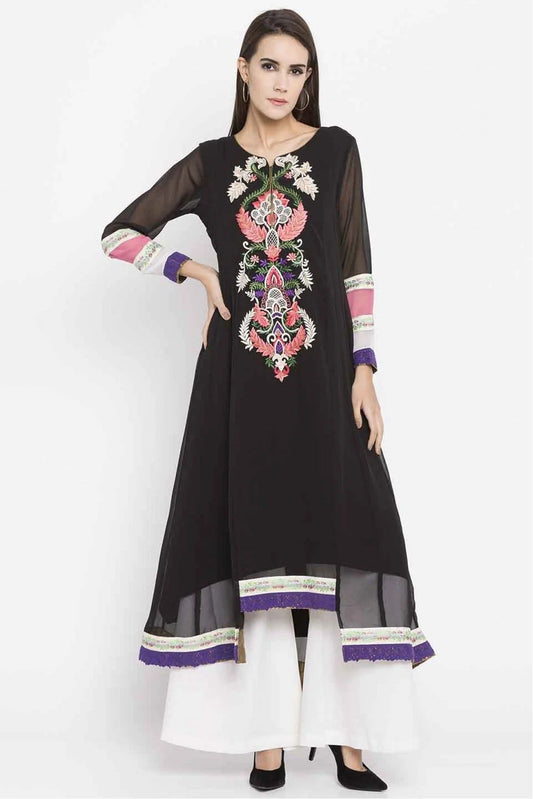 Black Colour Plus Size Faux Georgette Kurti KR1070436