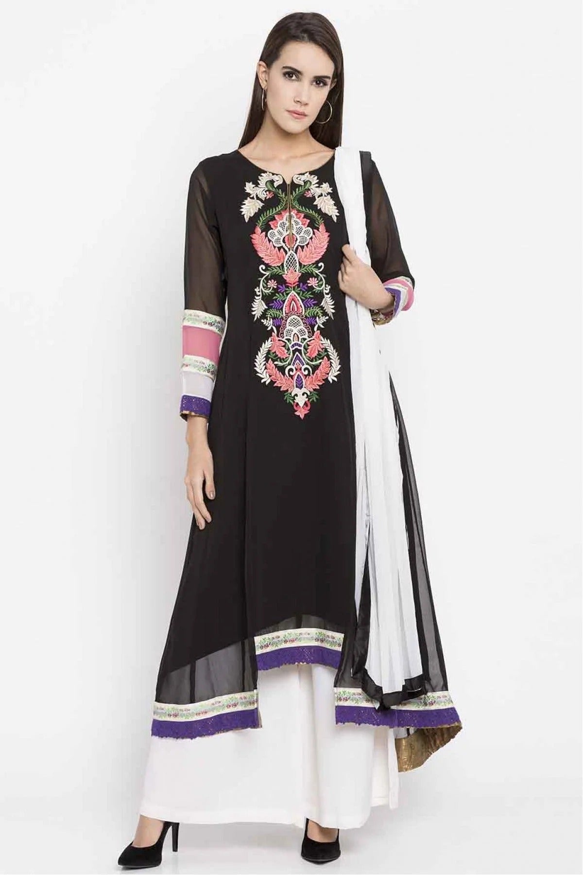 Black Colour Plus Size Faux Georgette Palazzo Suit BW1070171