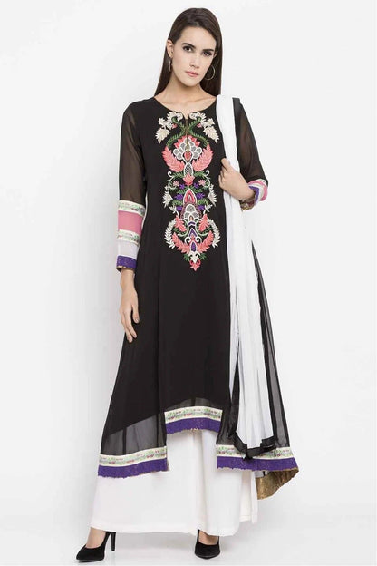 Black Colour Plus Size Faux Georgette Palazzo Suit BW1070171