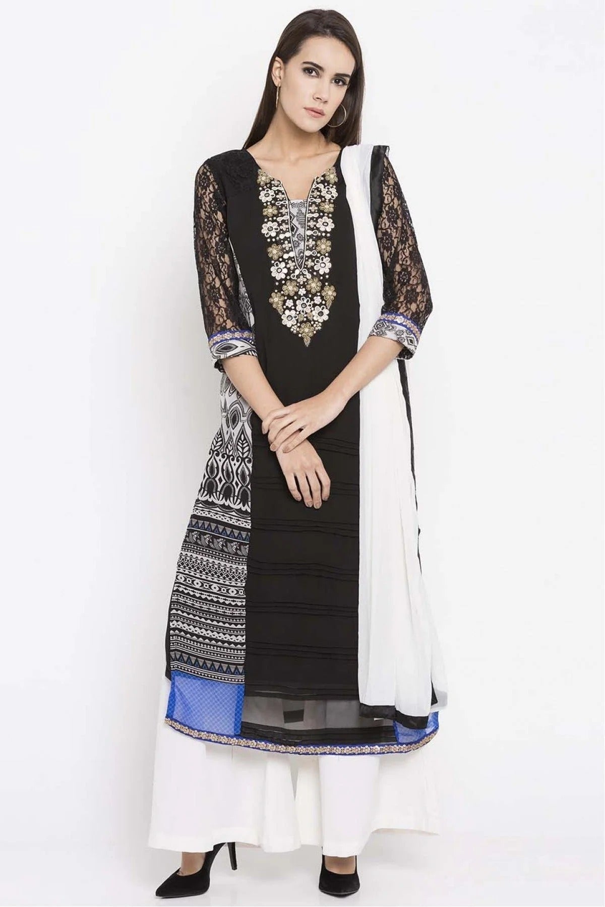 Black Colour Plus Size Faux Georgette Palazzo Suit BW1070177