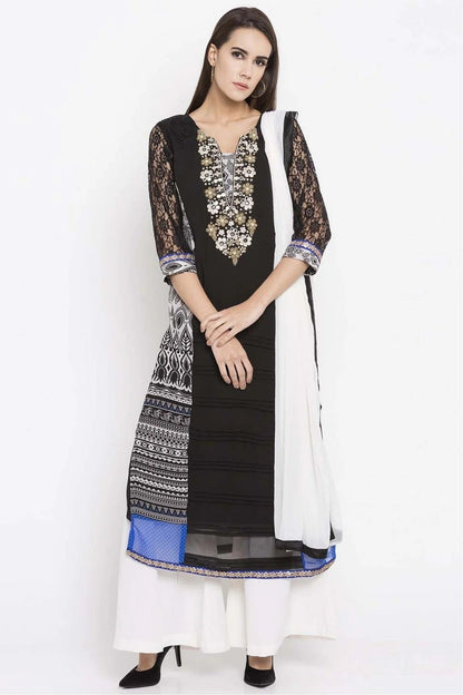 Black Colour Plus Size Faux Georgette Palazzo Suit BW1070177