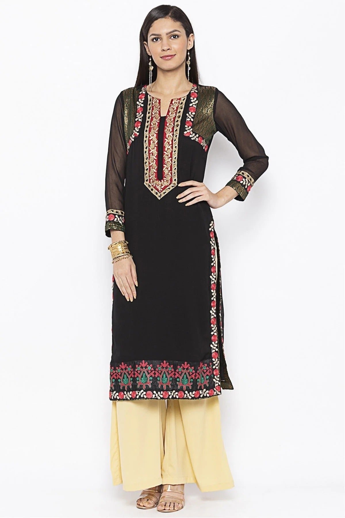 Black Colour Plus Size Georgette Embroidery Kurta Set KR1070495