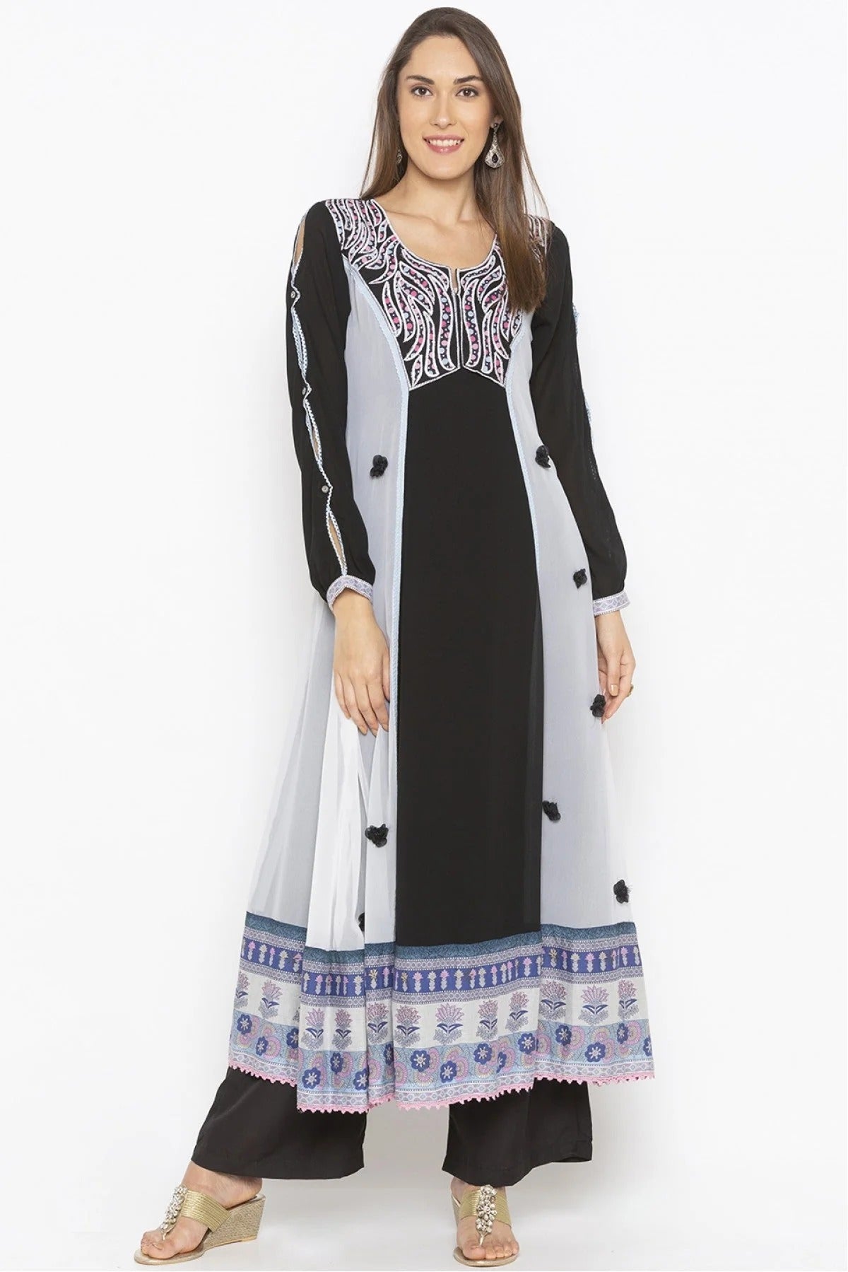 Black Colour Plus Size Georgette Embroidery Kurta Set KR1070503