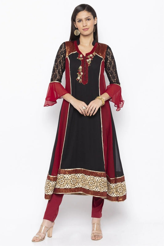 Black Colour Plus Size Georgette Embroidery Kurta Set KR1070505