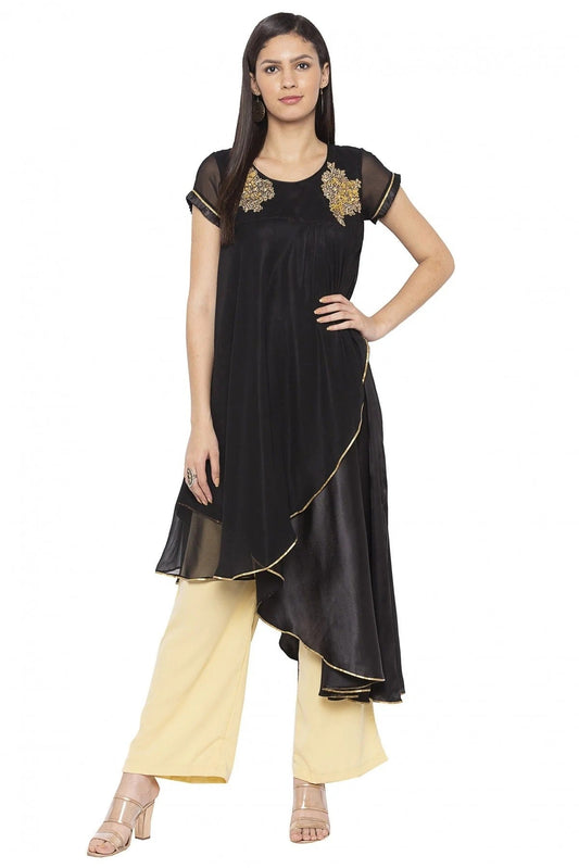Black Colour Plus Size Georgette Embroidery Kurta Set KR1070520