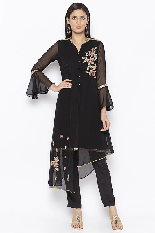 Black Colour Plus Size Georgette Embroidery Kurta Set KR1070529