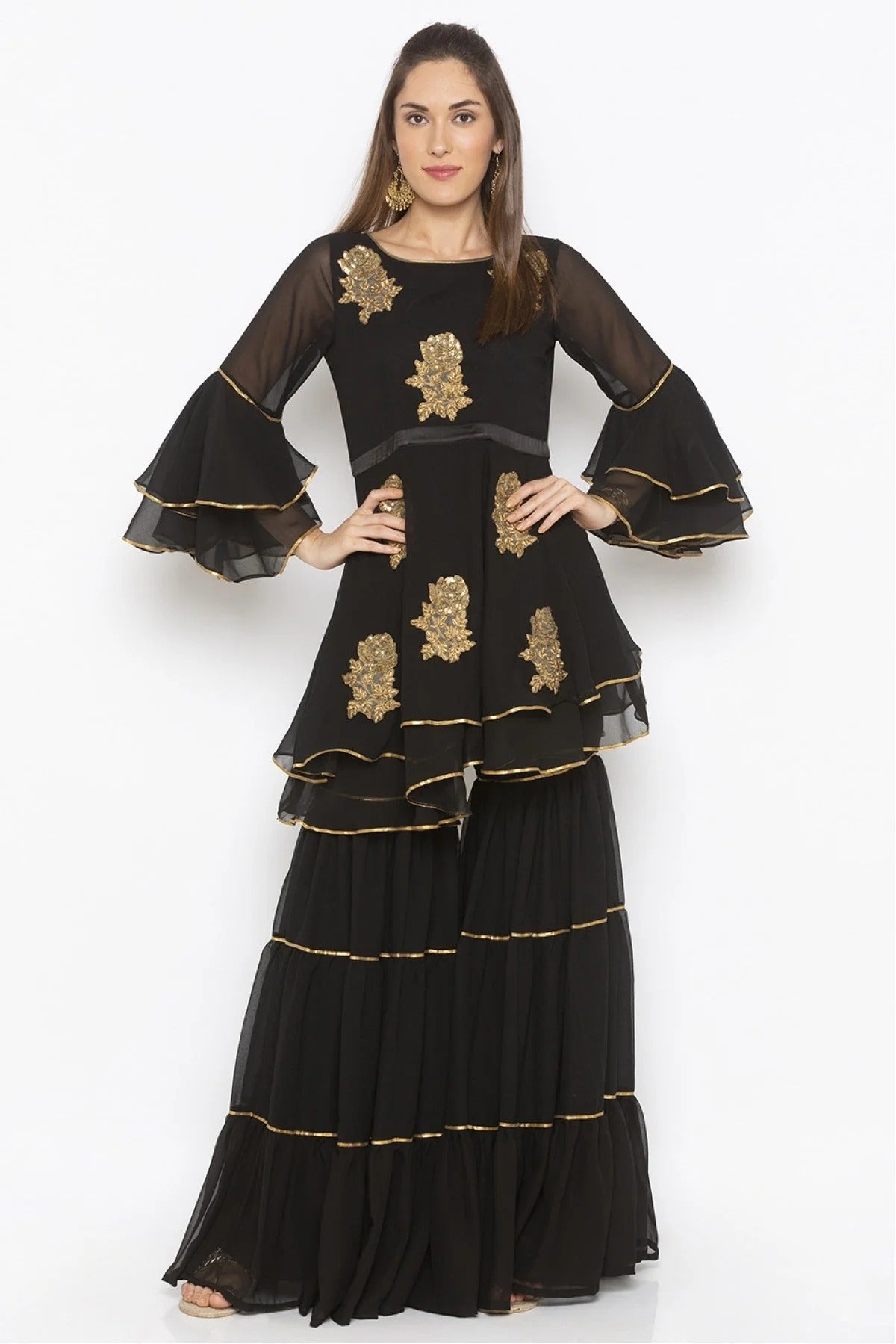 Black Colour Plus Size Georgette Embroidery Kurta Set KR1070532