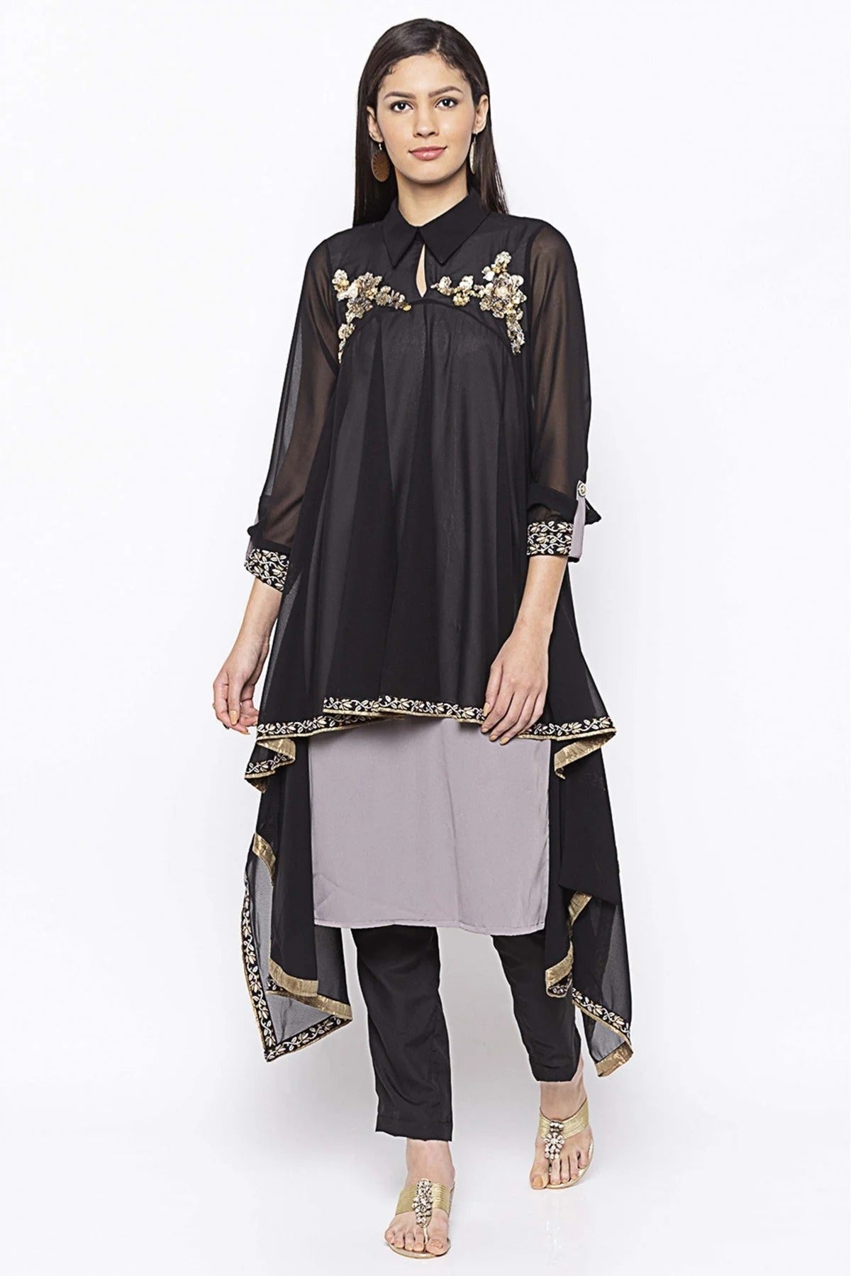 Black Colour Plus Size Georgette Embroidery Kurta Set KR1070732