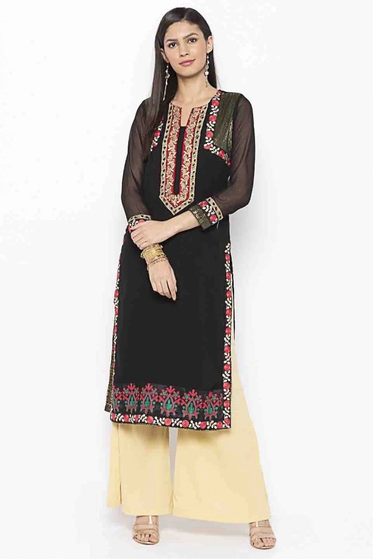 Black Colour Plus Size Georgette Embroidery Kurti KR1070375