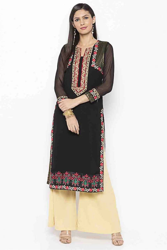 Black Colour Plus Size Georgette Embroidery Kurti KR1070375