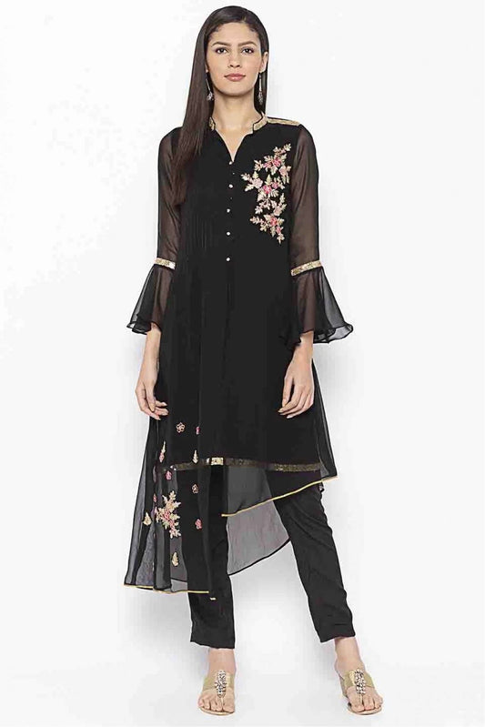 Black Colour Plus Size Georgette Embroidery Kurti KR1070383