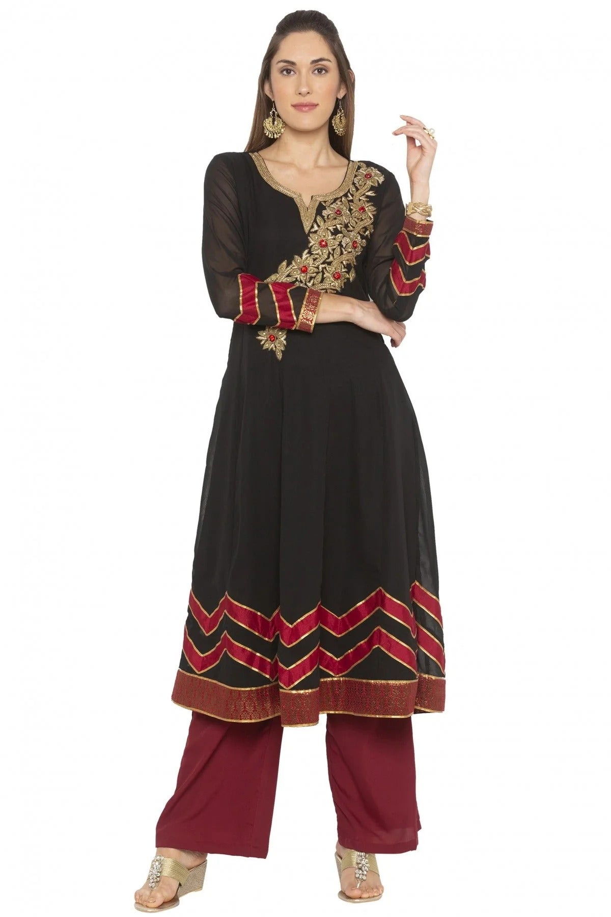 Black Colour Plus Size Georgette Embroidery Kurti KR1070384