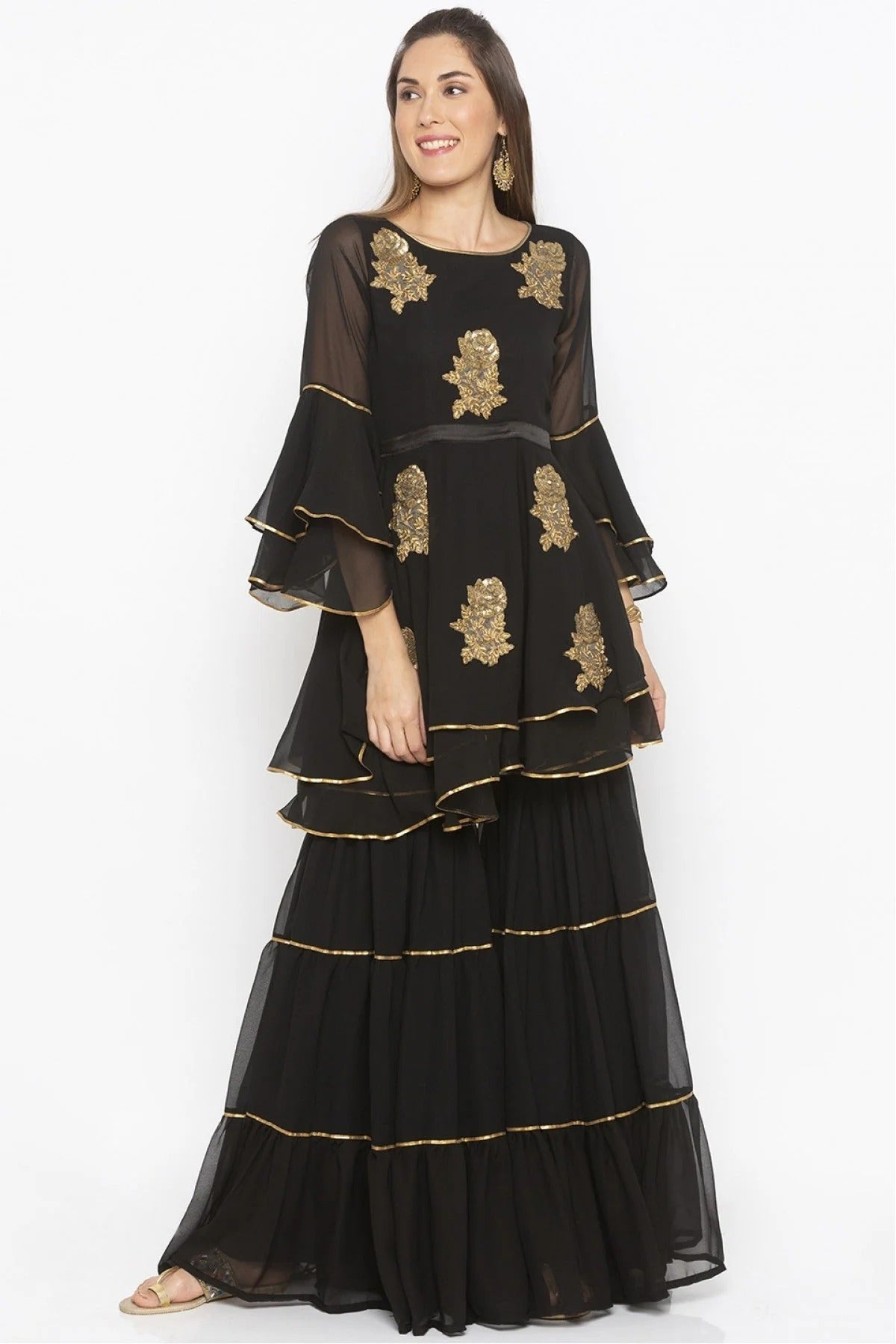 Black Colour Plus Size Georgette Embroidery Kurti KR1070454