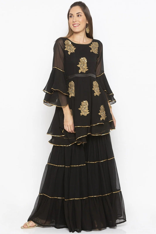 Black Colour Plus Size Georgette Embroidery Kurti KR1070454