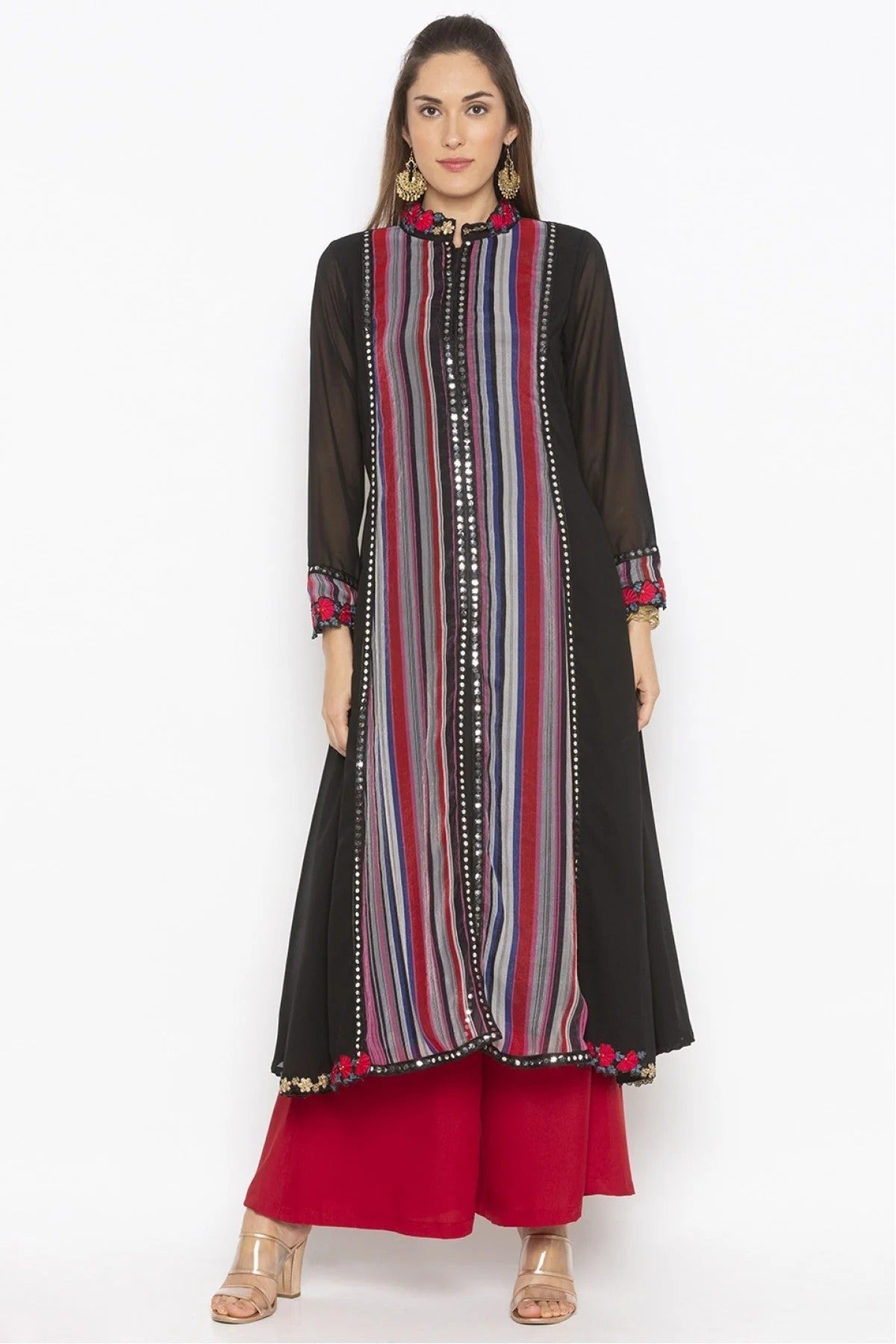 Black Colour Plus Size Georgette Embroidery Kurti KR1070587