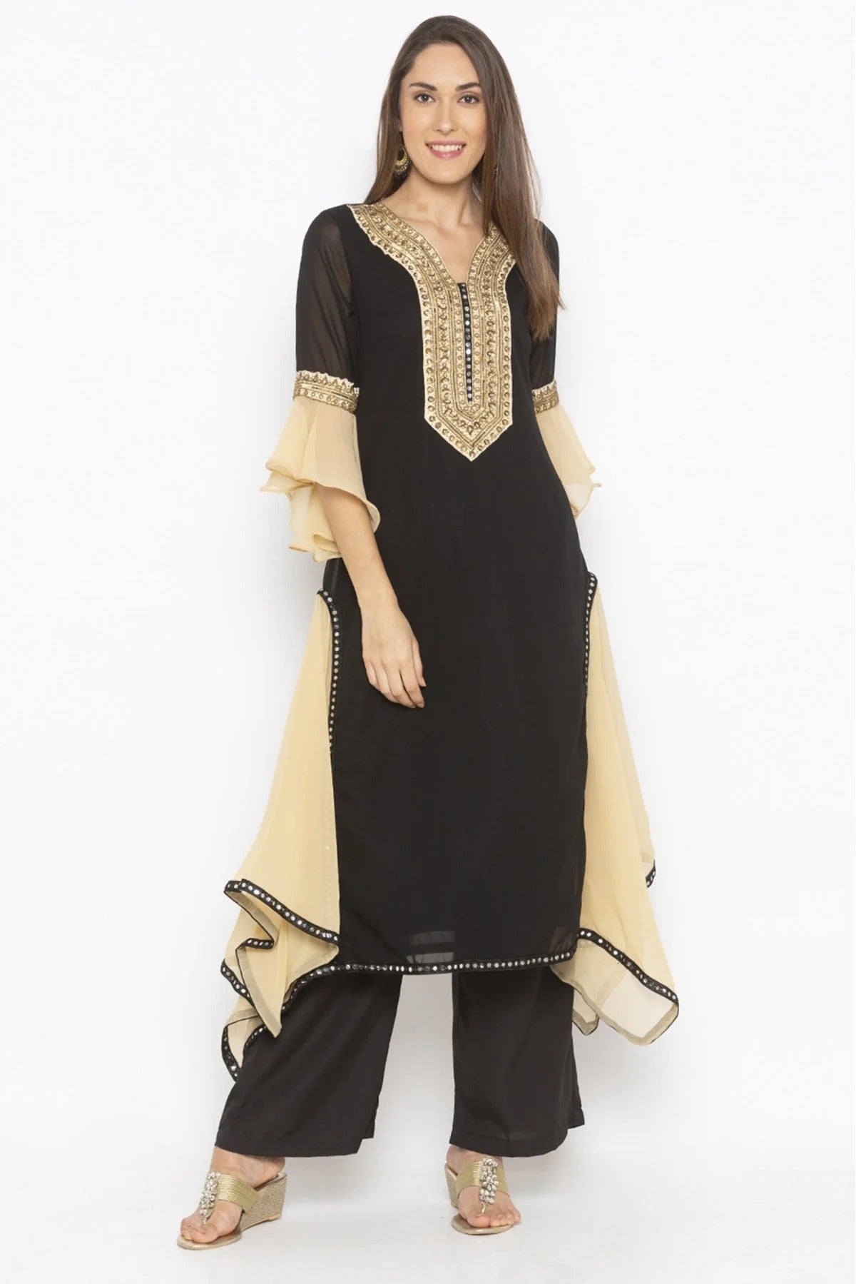 Black Colour Plus Size Georgette Embroidery Kurti KR1070698