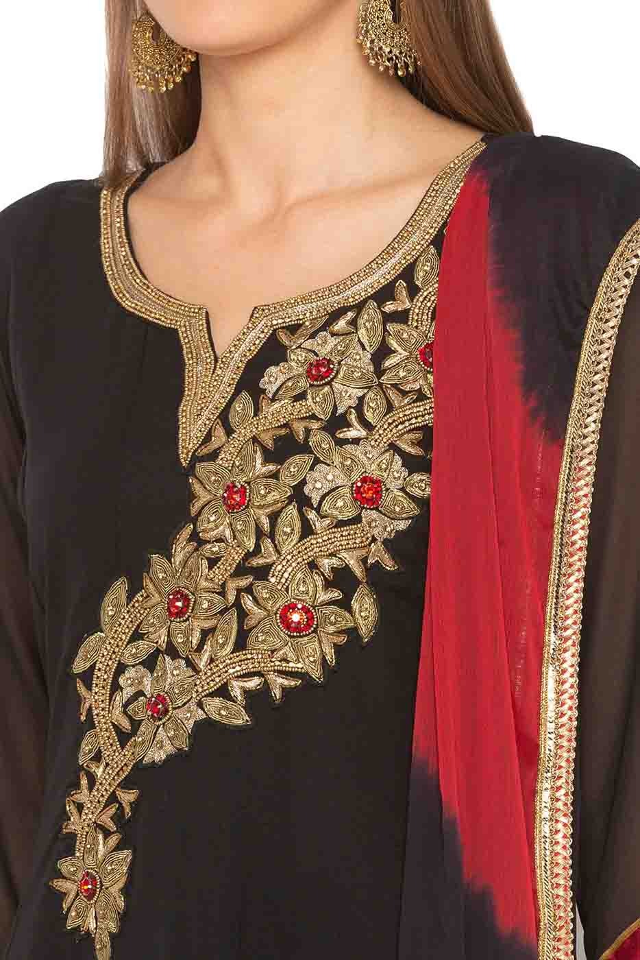 Black Colour Plus Size Georgette Embroidery Palazzo Pant Suit BW1070226 B