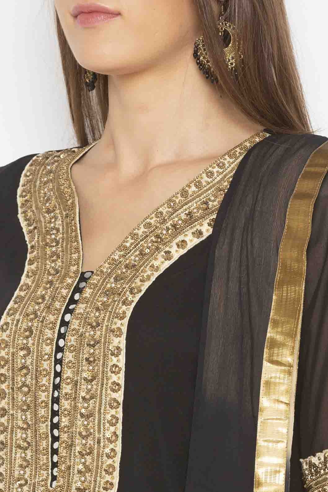 Black Colour Plus Size Georgette Embroidery Palazzo Pant Suit BW1070340 B