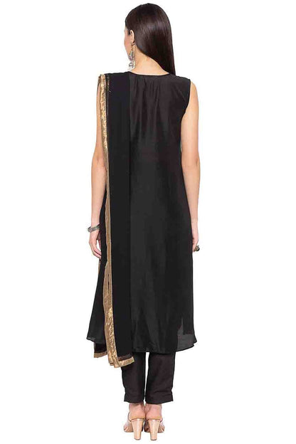 Black Colour Plus Size Muslin Embroidery Churidar Suit BW1070237 A