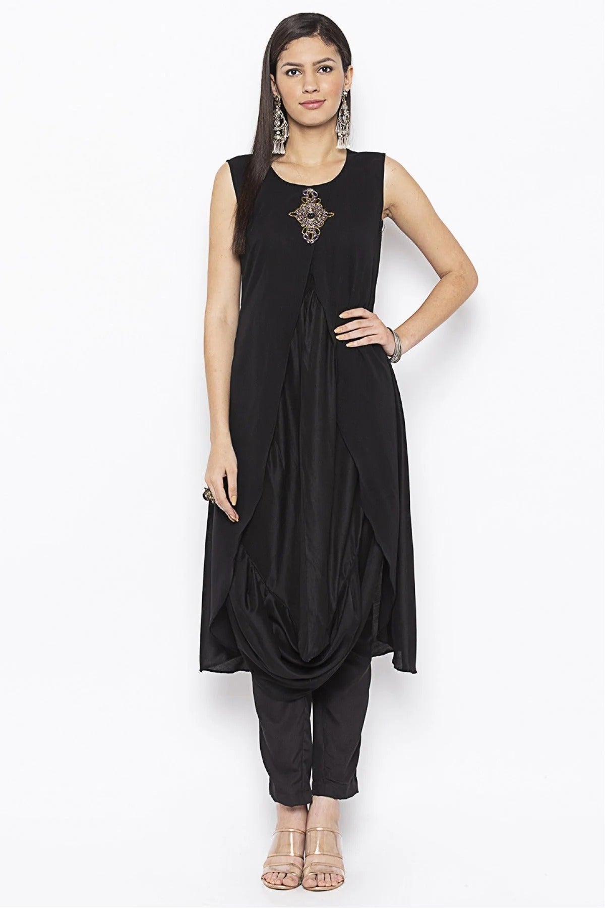 Black Colour Plus Size Muslin Embroidery Kurta Set KR1070573