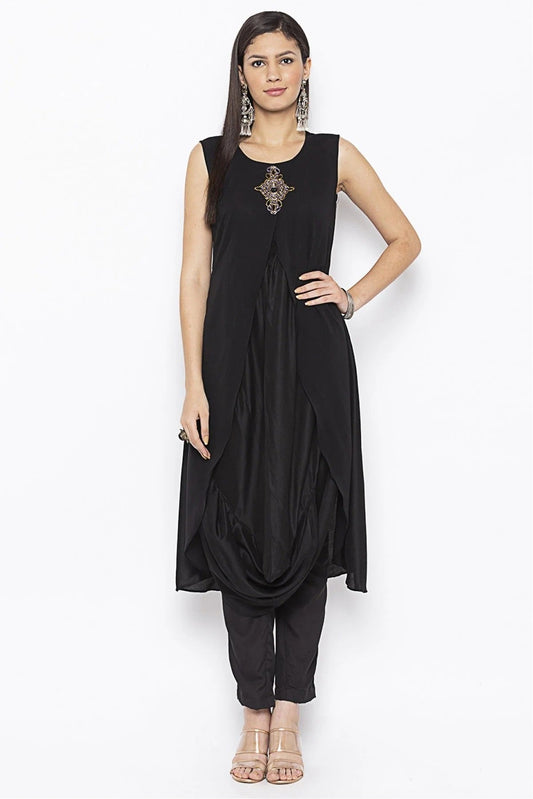 Black Colour Plus Size Muslin Embroidery Kurta Set KR1070573