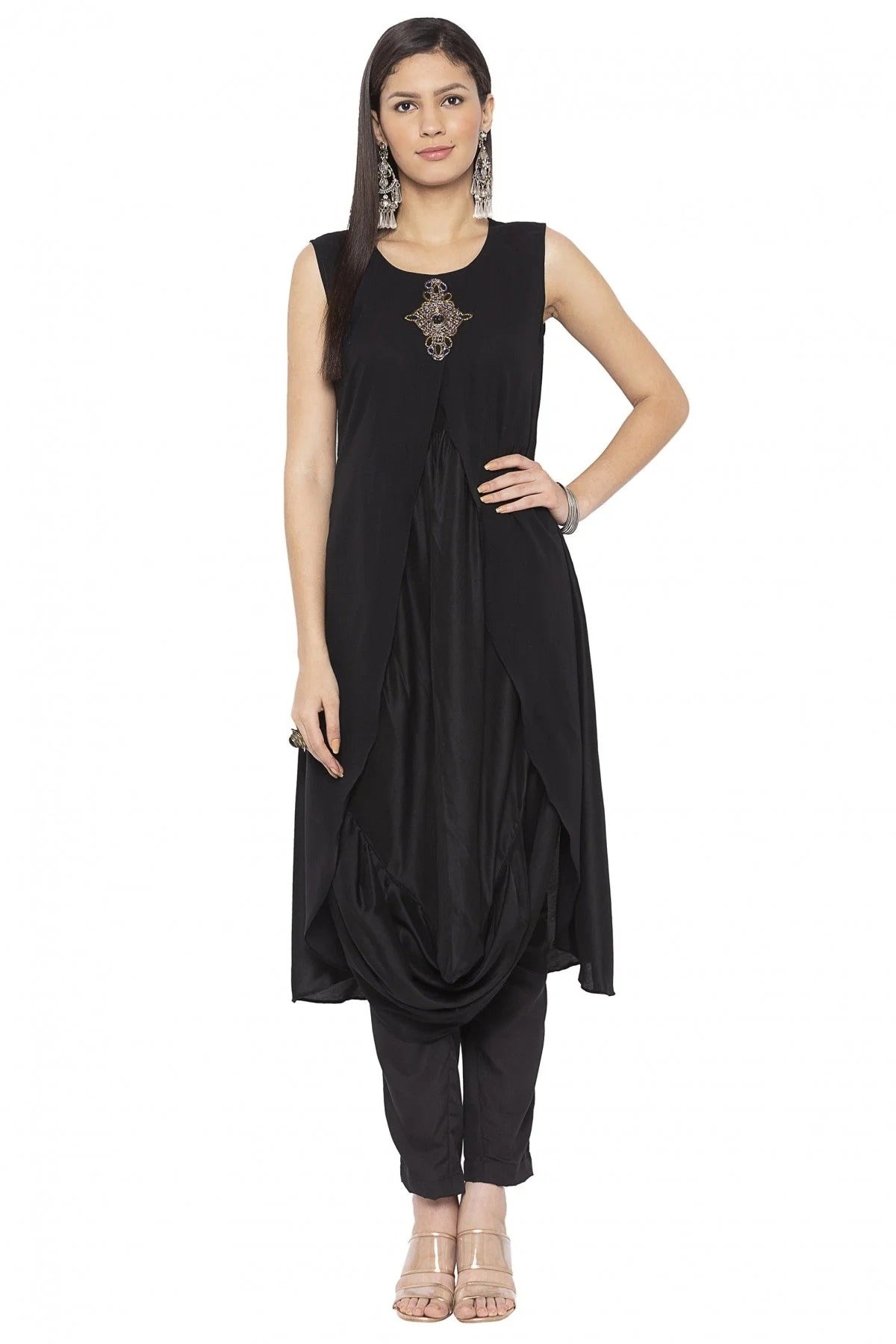 Black Colour Plus Size Muslin Embroidery Kurti KR1070395