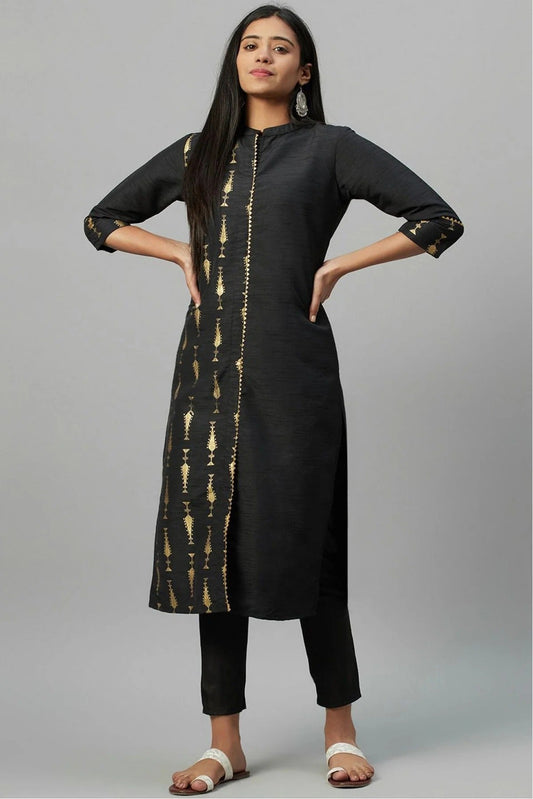 Black Colour Plus Size Poly Silk Party Wear Kurti KR1060051