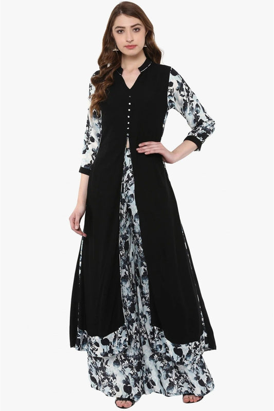 Black Colour Plus Size Rayon A Line Kurta With Palazzo KR1060010 A
