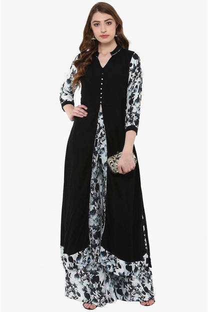 Black Colour Plus Size Rayon A Line Kurta With Palazzo KR1060010 B