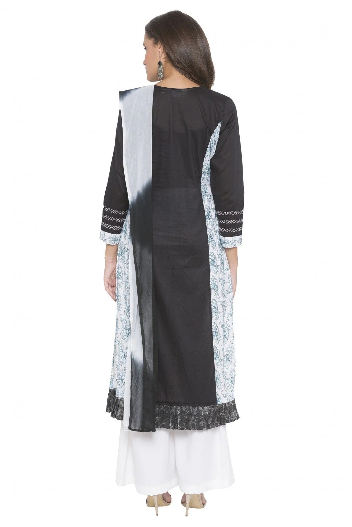 Black Colour Plus Size Stitched Cotton Embroidery Palazzo Pant Suit BW1070256 A