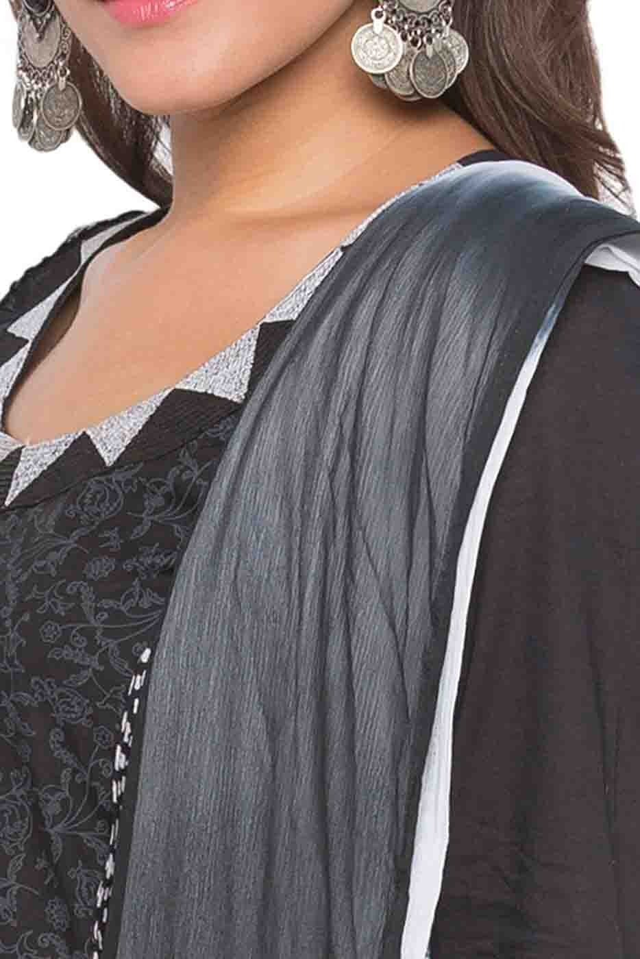 Black Colour Plus Size Stitched Cotton Embroidery Palazzo Pant Suit BW1070256 B