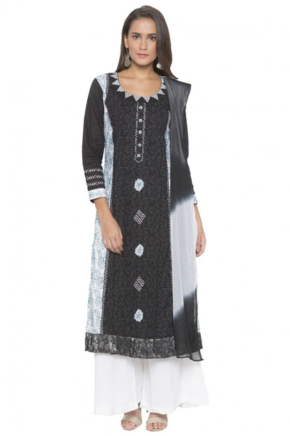 Black Colour Plus Size Stitched Cotton Embroidery Palazzo Pant Suit BW1070256