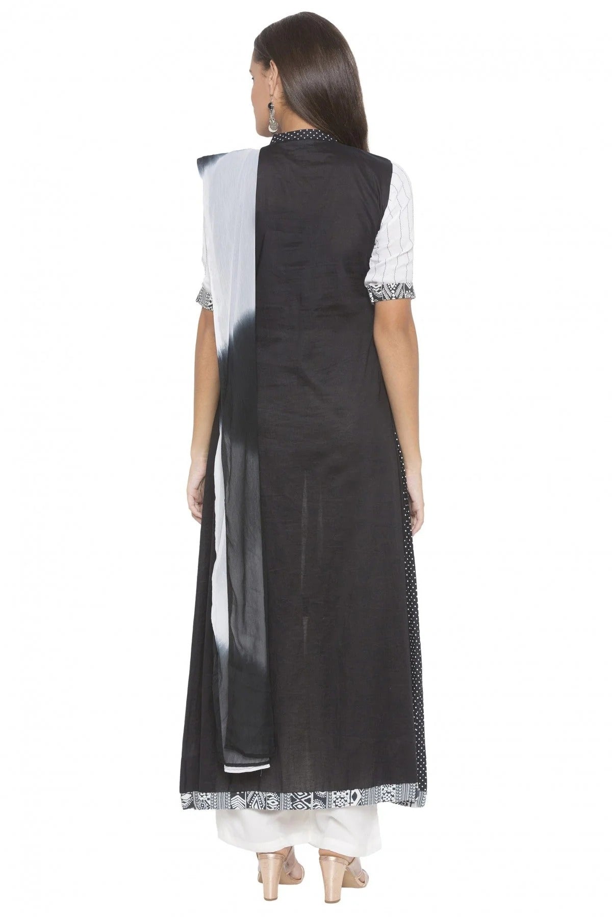 Black Colour Plus Size Stitched Cotton Embroidery Palazzo Pant Suit BW1070262 A