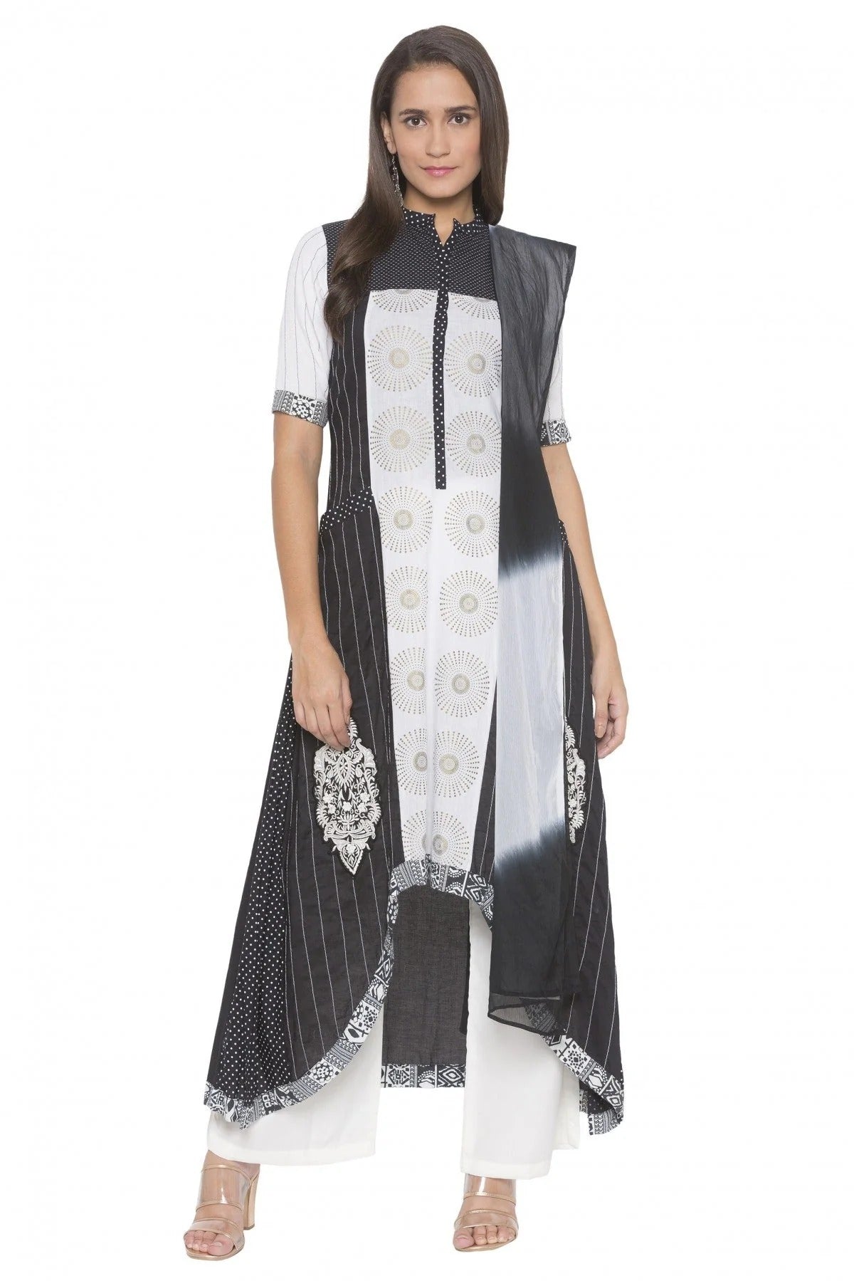 Black Colour Plus Size Stitched Cotton Embroidery Palazzo Pant Suit BW1070262