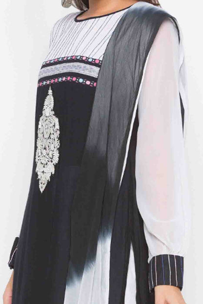 Black Colour Plus Size Stitched Cotton Embroidery Palazzo Pant Suit BW1070265 B