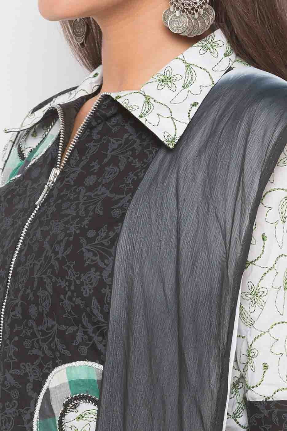 Black Colour Plus Size Stitched Cotton Embroidery Palazzo Pant Suit BW1070270 B