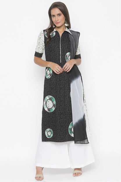 Black Colour Plus Size Stitched Cotton Embroidery Palazzo Pant Suit BW1070270