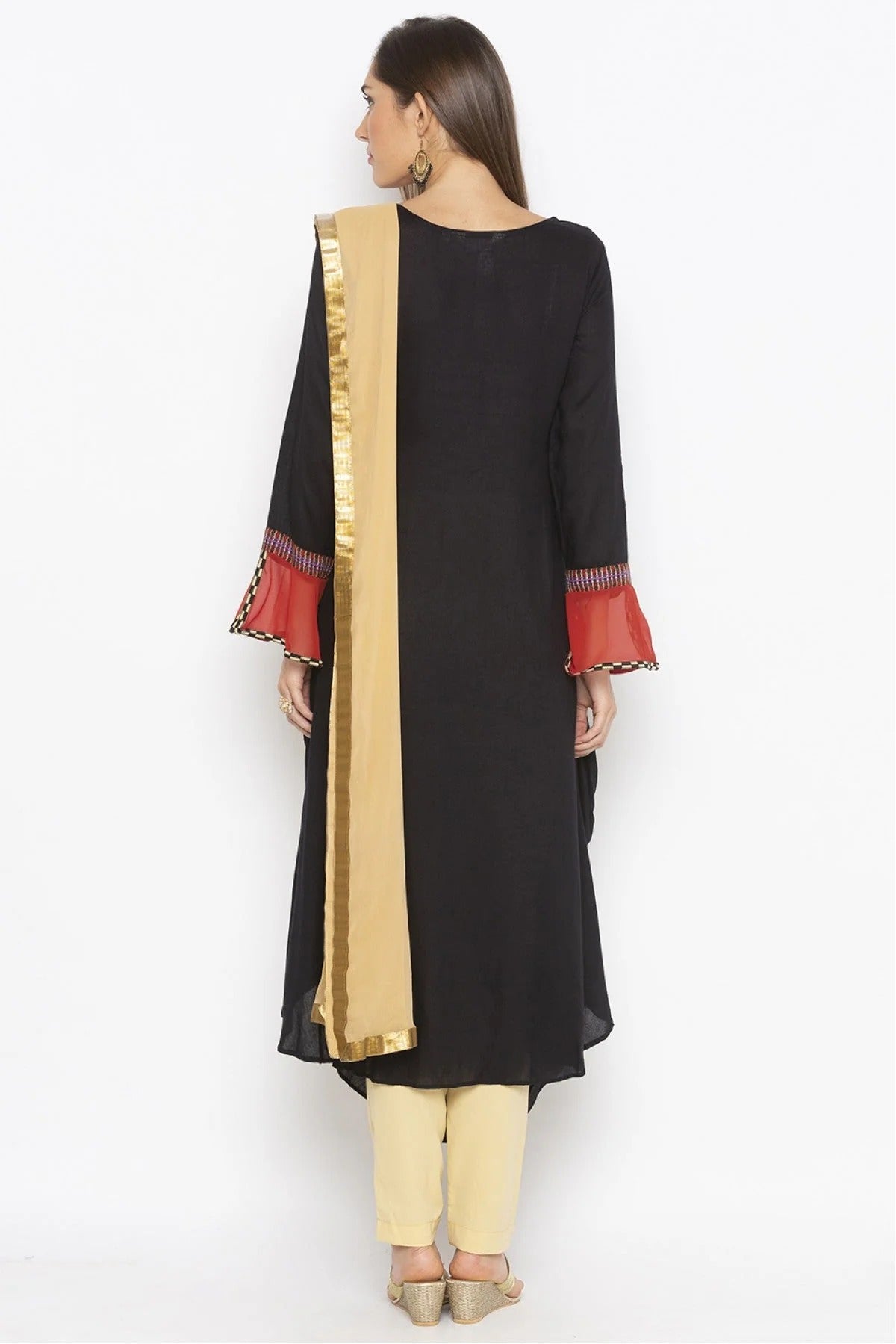 Black Colour Plus Size Stitched Cotton Embroidery Pant Style Suit BW1070269 A
