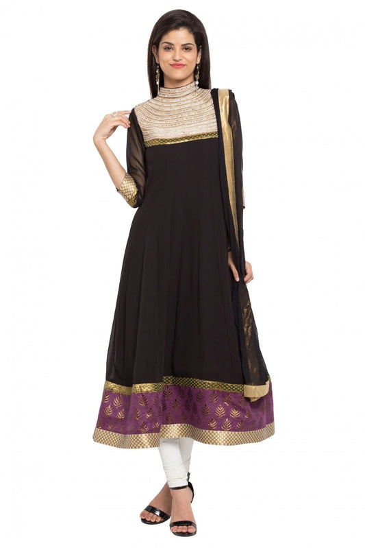 Black Colour Plus Size Stitched Faux Georgette Anarkali Suit BW1070158