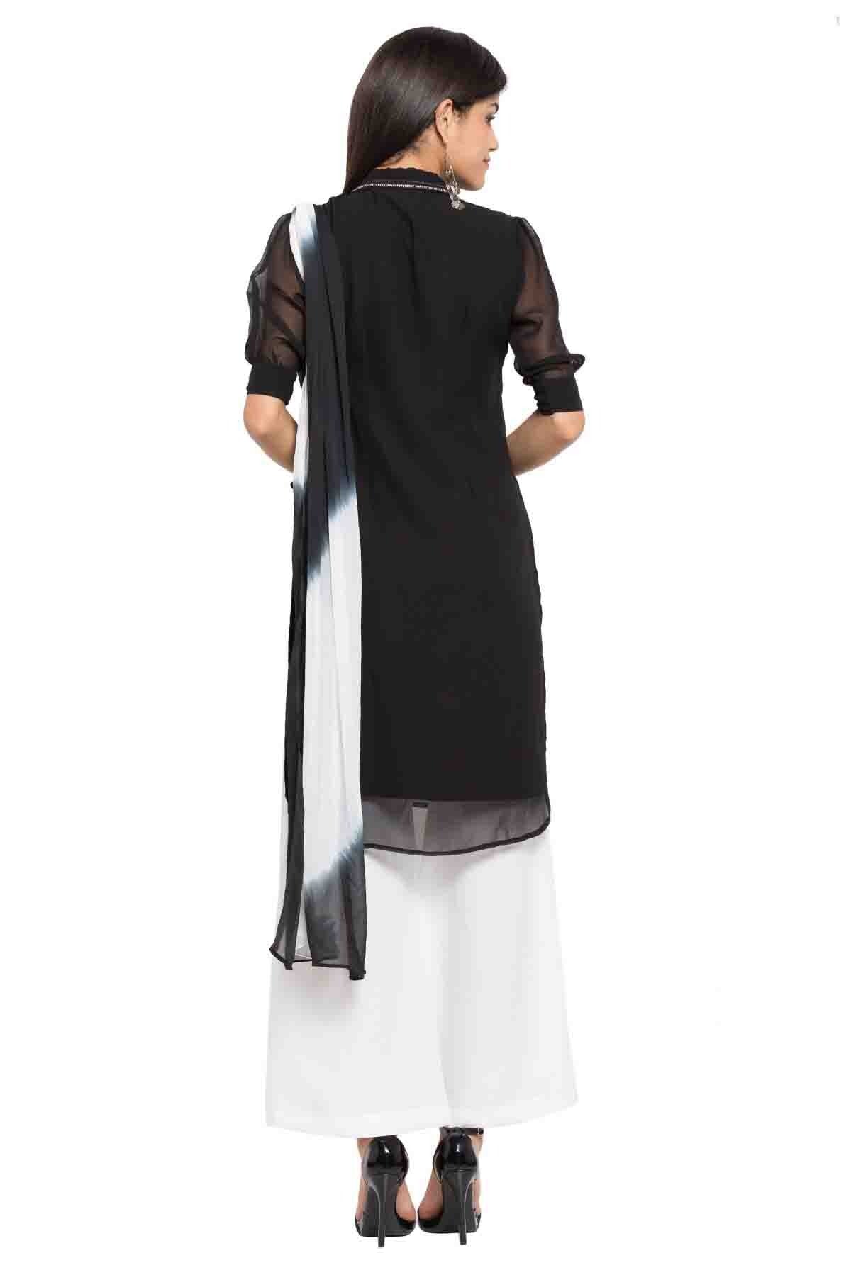 Black Colour Plus Size Stitched Faux Georgette Palazzo Pant Suit BW1070154 A