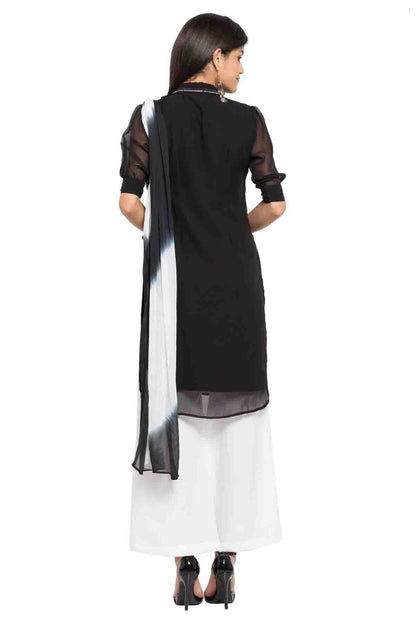 Black Colour Plus Size Stitched Faux Georgette Palazzo Pant Suit BW1070154 A
