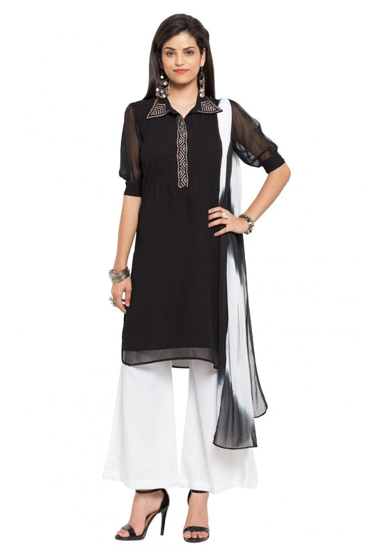 Black Colour Plus Size Stitched Faux Georgette Palazzo Pant Suit BW1070154