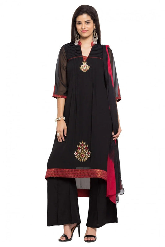 Black Colour Plus Size Stitched Faux Georgette Palazzo Pant Suit BW1070156