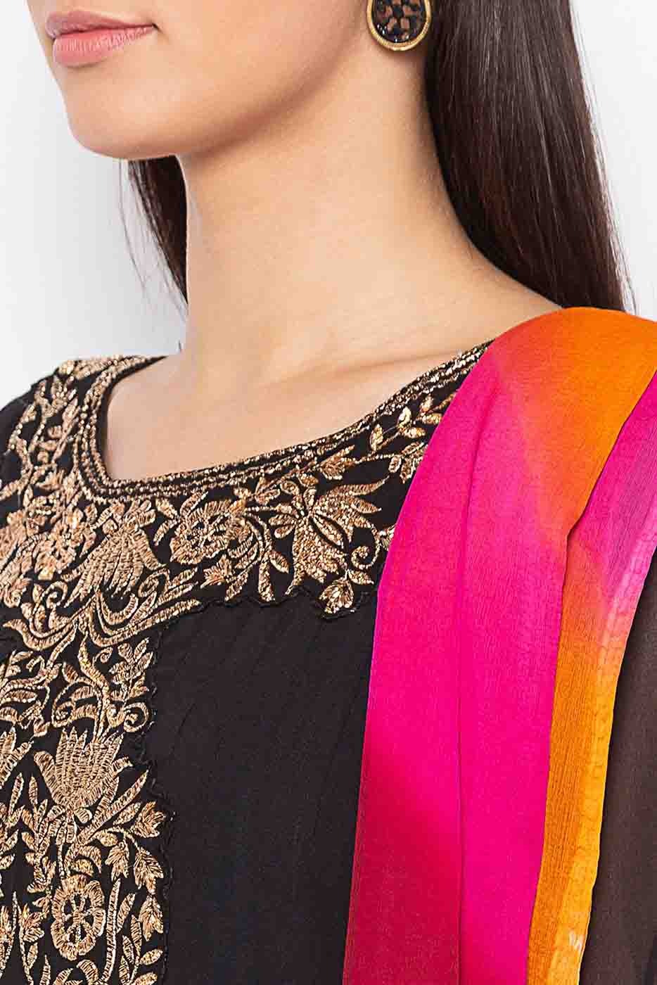 Black Colour Plus Size Stitched Georgette Embroidery Anarkali Suit BW1070279 B