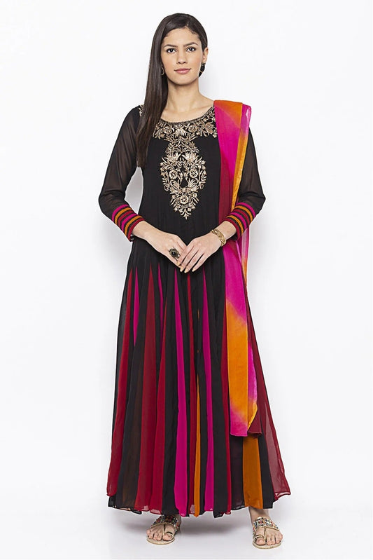 Black Colour Plus Size Stitched Georgette Embroidery Anarkali Suit BW1070279